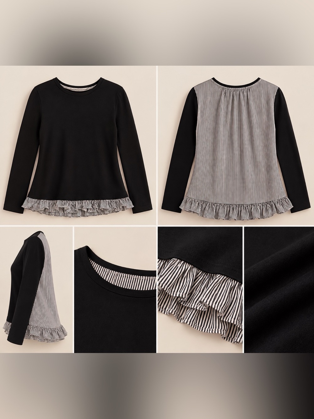 Kate spade Black Long-Sleeve Ruffle Hem Women's Top